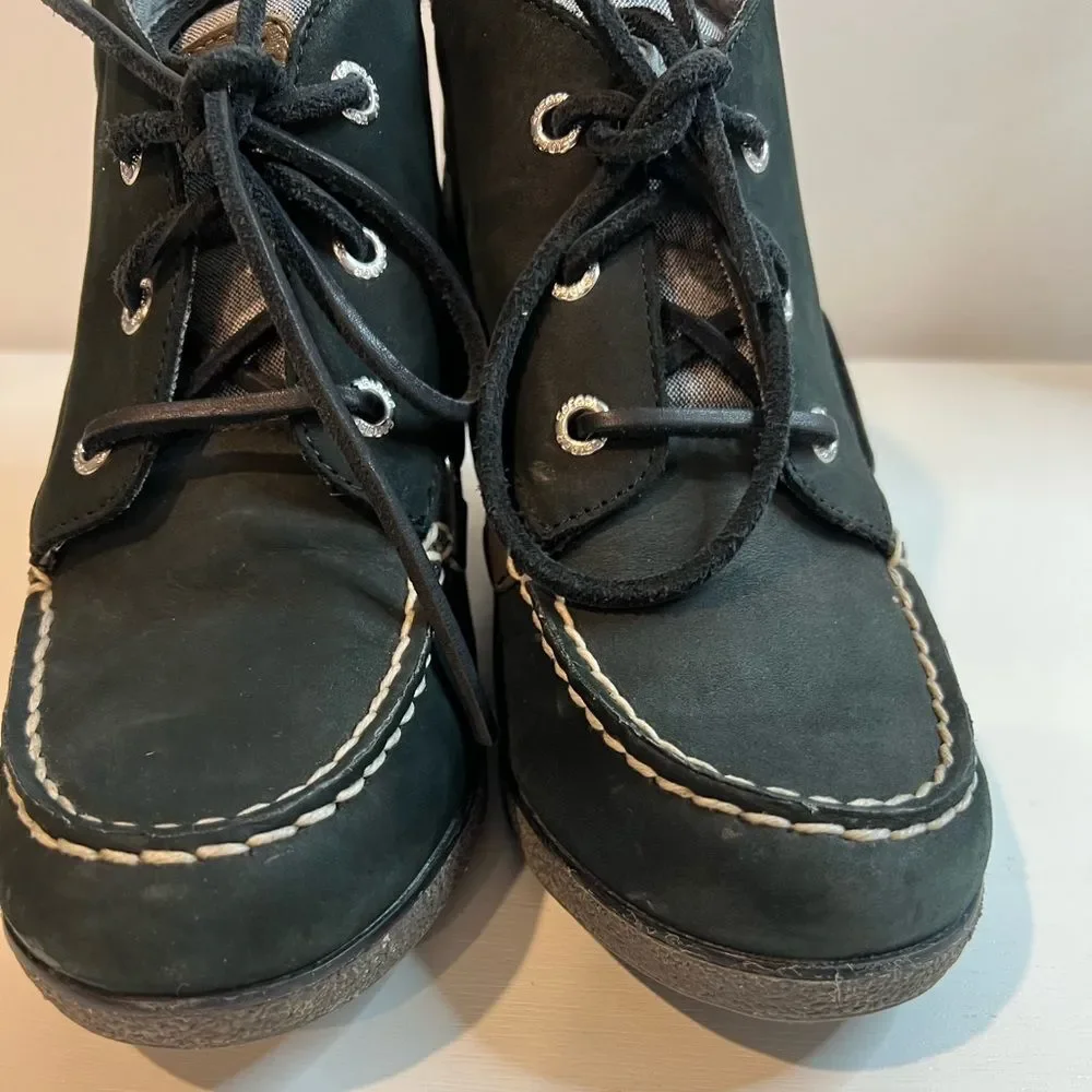 Sperry Top Slider Hadley Wedge booties Black Grey Suede wedges SZ 9